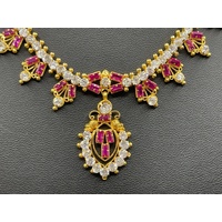 Ladies 21ct Yellow Gold Indian Fancy Link Gemstone Necklace