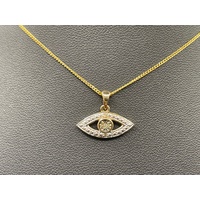 Childs 9ct Yellow Gold Curb Link Necklace & Evil Eye Pendant