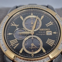 Seiko Solar Chronograph V172-0AV0 Two Tone Crystal Bezel 100m WR Watch