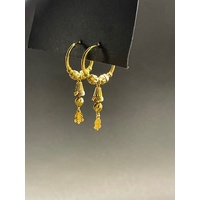 Ladies 22ct Yellow Gold Round Hoop Dangle Earrings