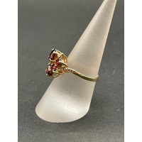 Ladies 9ct Yellow Gold Red Gemstones and Diamonds Ring