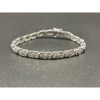 Ladies 925 Sterling Silver Fancy Link Diamond Tennis Bracelet