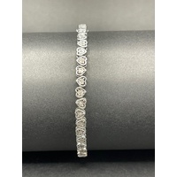 Ladies 925 Sterling Silver Heart Link Diamond Tennis Bracelet