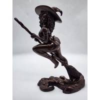 Nude Witch on Broom Bronze Statue 27cm High x 15cm Wide