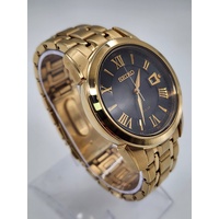 Seiko V157-0BF0 Date Display Gold Tone Stainless Steel 10Bar Solar Mens Watch