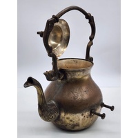 Antique Victorian Era Brass Tilting Kettle with Burner