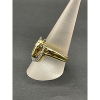 Mens 18ct Yellow Gold Horse Cubic Zirconia Ring