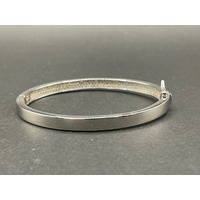 Ladies 925 Sterling Silver Oval Hinged Cubic Zirconia Bangle