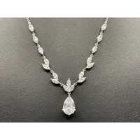 Ladies 925 Sterling Silver Belcher Link CZ Droplet Necklace