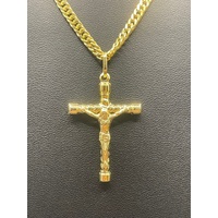 Unisex 18ct Yellow Gold Tight Curb Link Necklace & Crucifix Pendant