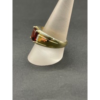 Mens 10ct Yellow Gold Red Gemstone and Diamonds Ring