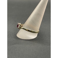 Ladies 9ct Yellow Gold Red Gemstone and Diamond Ring