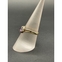 Ladies 9ct Yellow Gold Purple Gemstone and Diamonds Ring