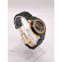 Folli Follie Ladies Rose Gold Black Watch WF1B040BD with Crystal Bezel