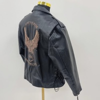 Mens Eagle Embossed Live To Ride Black Leather Motorcycle Biker Jacket Size XL