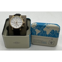 Fossil Rhett BQ1009 Mens Chronograph Watch Brown Leather Gold 42mm
