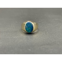 Mens 9ct Yellow Gold Blue Opal Ring