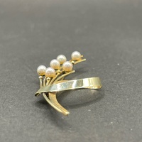 Ladies 14ct Yellow Gold White Pearl Bouquet Brooch