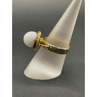 Ladies 9ct Yellow Gold White Dome Ring