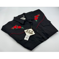 Ely Cattleman Western Shirt XL Black Embroidered Rose Pearl Snap 15203954-BK