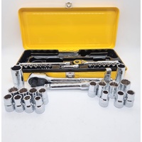 Stanley 1/4 inch and 1/2 inch Drive Metric and SAE Socket Set 37 Piece