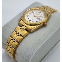 Citizen Quartz Ladies Gold Tone Watch White Dial Day Date 5 Bar WR