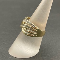 Ladies 9ct Yellow Gold Diamond Cross Over Ring
