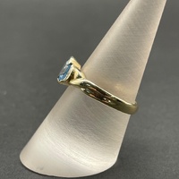Ladies 9ct Yellow Gold Blue Gemstone and Diamond Ring