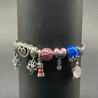 Ladies 925 Sterling Silver Round Charm Bangle