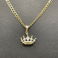 Ladies 10ct Yellow Gold Curb Link Necklace & Crown Pendant