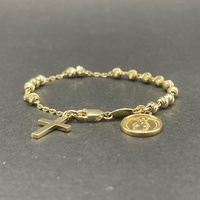 Ladies 9ct Yellow Gold Cable & Bead Link Bracelet