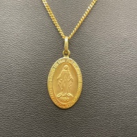 Unisex 9ct Yellow Gold Curb Link Chain & Religious Pendant