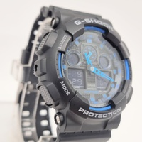 Casio G-Shock GA-100-1A2 Blue Analog Digital Mens Watch Black Resin