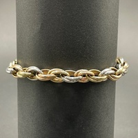 Large View Ladies 9ct Three Tone Gold Oval Belcher Link Bracelet