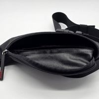 Hugo Mens Waist Belt Bag Black Matte Fabric with Red Logo