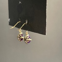 Ladies 9ct Yellow Gold Purple Droplet Earrings