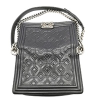 Large View Chanel Arabesque Boy Flap Embossed Calfskin Medium Bag Silver Hardware