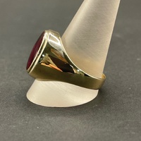Mens 9ct Yellow Gold Red Gemstone Ring
