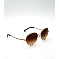 Large View Coach Sunglasses HC7114 L1148 900574 Light Gold Round with Brown Gradient Lenses