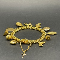 Ladies 22ct Yellow Gold Curb Link Charm Bracelet