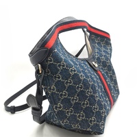 Gucci Giglio Small Tote Blue and White GG Denim Tea Leather Strap