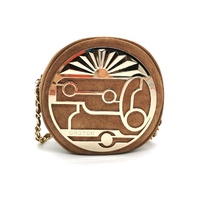 Oroton Suede Round Shoulder Bag Chain Strap Emblem Design Vintage Style
