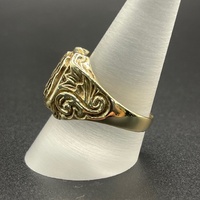 Mens 9ct Yellow Gold Checkered Shield Ring