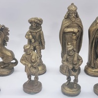 Vintage Metal Chess Set Brass Bronze Chessmen 32 Piece Mid Century