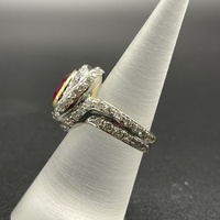 Ladies 18ct White Gold  Red Ruby and Diamonds Ring