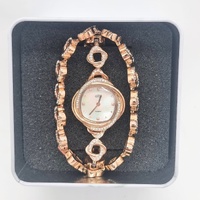 Elite 5089017 Rose Gold Crystal Watch and Bracelet Set Mother of Pearl Dial