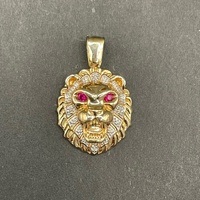 Mens 9ct Yellow Gold Red Gemstone Lion Head Pendant