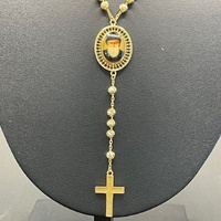 Unisex 18ct Yellow Gold Saint Charbel Rosary Bead Necklace