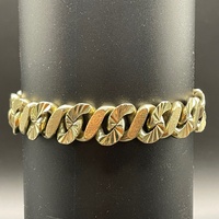 Mens 9ct Yellow Gold Diamond Cut Curb Link Bracelet