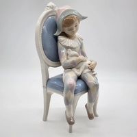 Lladro 1229 Young Harlequin Porcelain Figurine Retired Boy with Cat on Chair